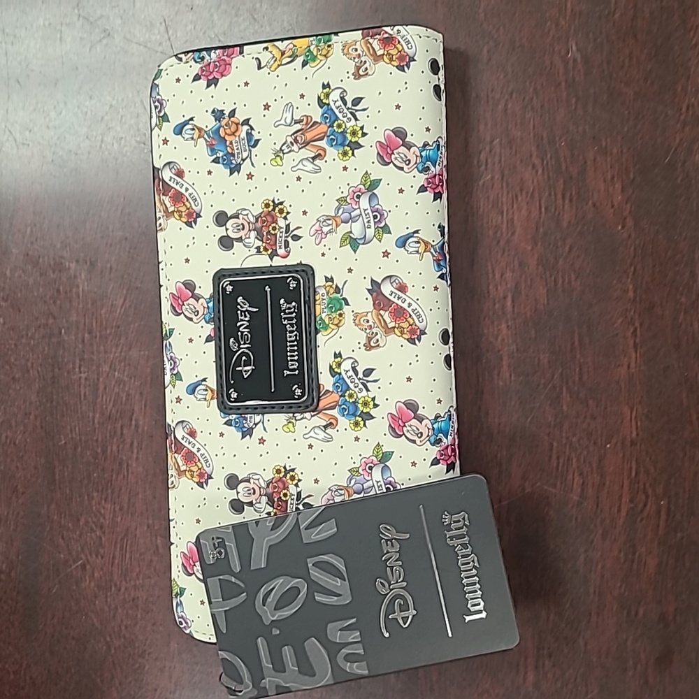 NWT Loungefly Disney Mickey & Friends Tattoo AOP Zip Around Wallet - Picture 3 of 5